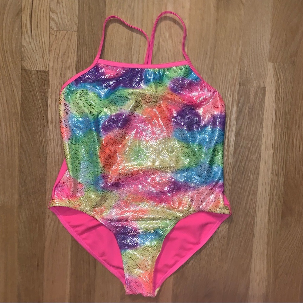 3/$12 💜 Girls Rainbow Metallic One Piece Swimsuit